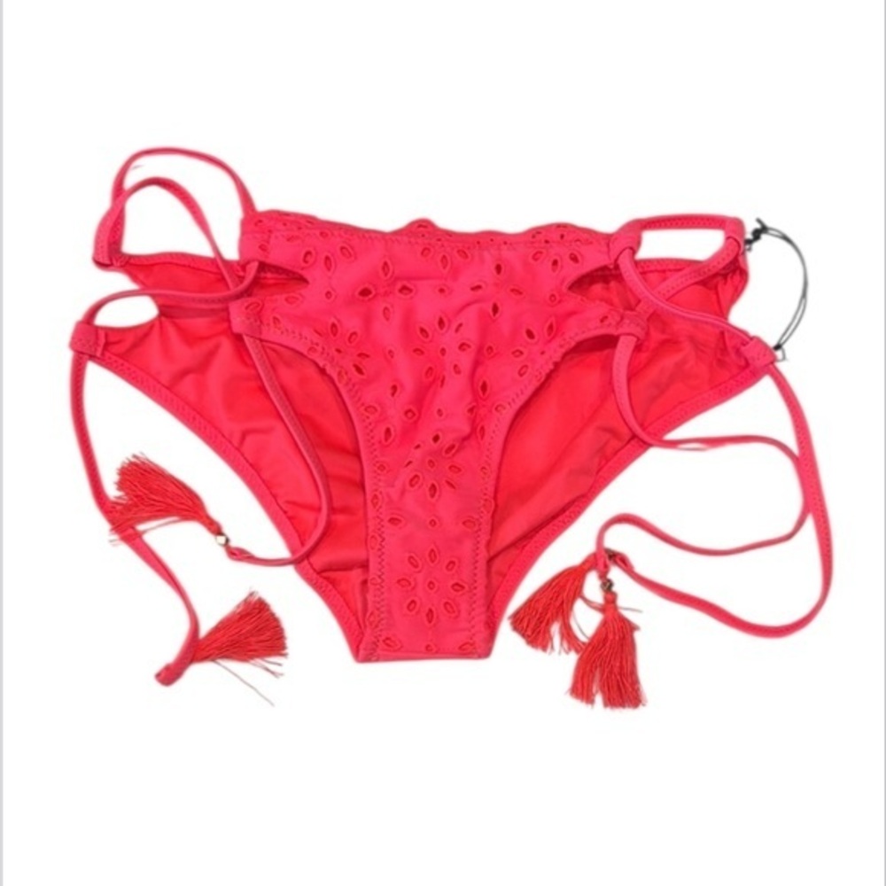 Shade & Shore hot pink eyelet lace string bikini swim bottoms size XS